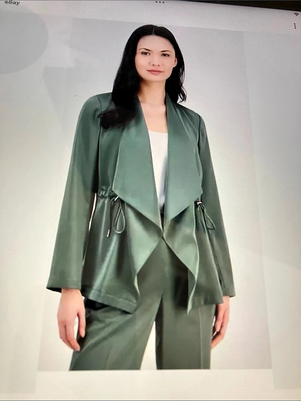 Style & Co Women's Draped Trench Coat in Green Size Large